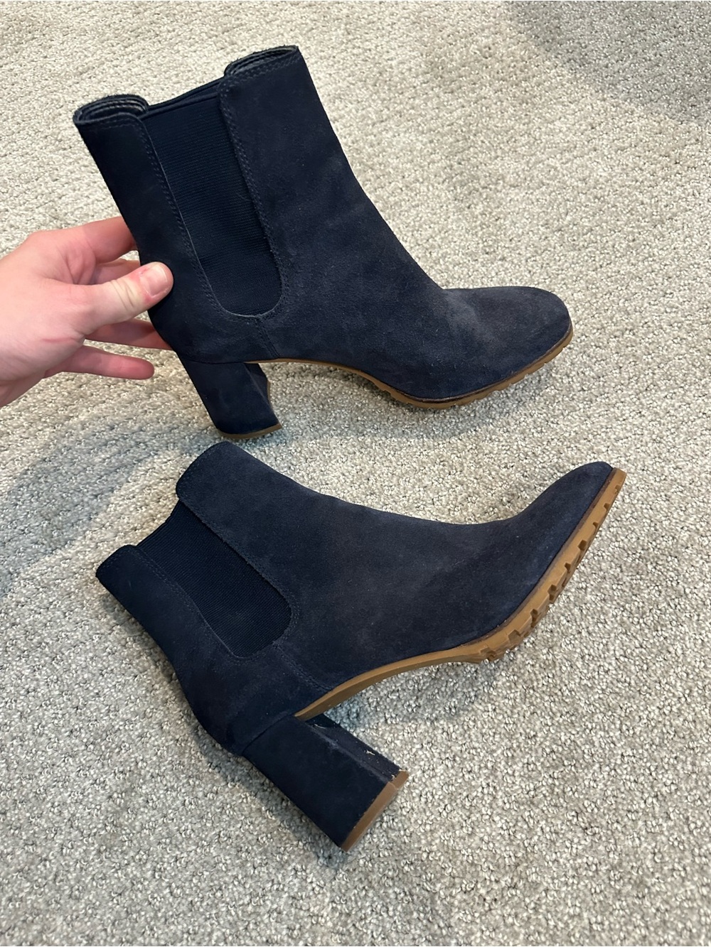 Ann Taylor Navy Suede Chelsea Block Heel Booties